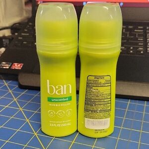 Lot of 2 Ban Unscented Invisible Roll-On Deodorant 103ml Each